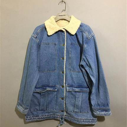 【上新价¥178】vintage  瑞典H&M翻毛领中长款牛仔夹克