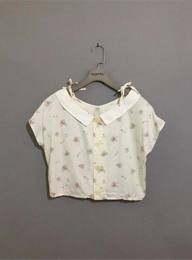 【原 价¥68】vintage  日本古着落肩款肩带乳白色超短款无袖衬衫