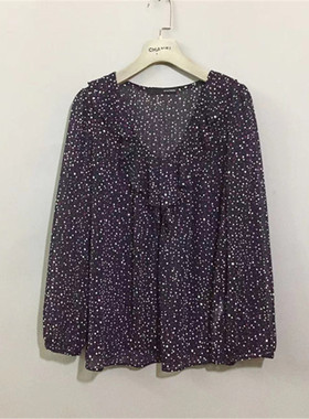 【原 价¥148】vintage 日本制古着22 OCT0BRE黑色荷叶边雪纺衬衫