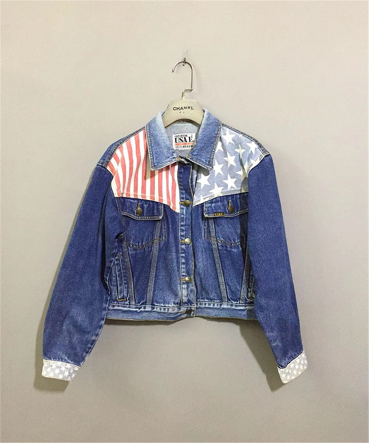 【原 价¥168】vintage  美国古着USA.E国旗图案蓝色牛仔短外套