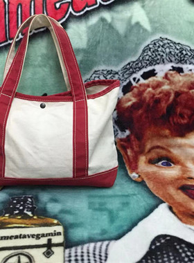 【原 价¥198】vintage 日本制古着B1G JOHN白色厚款帆布手提包袋