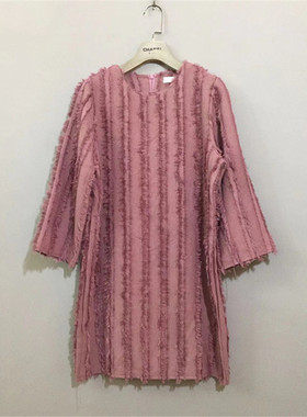 【原 价¥128】vintage 韩国制古着SSONG UNNI藕粉色八分袖连衣裙