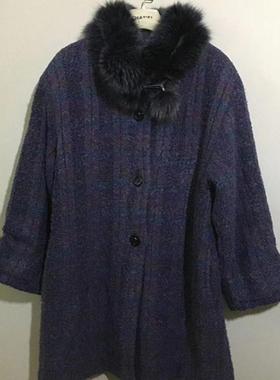 【上新价¥358】vintage  日本古着兔毛围脖领暗紫色长款毛呢外套