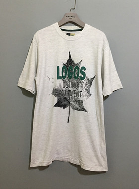 【原 价¥88】vintage  台湾制  日本古着LOGOS户外浅灰色体恤