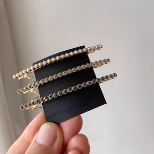 弹簧发夹高端精致珍珠水钻半扎一字夹头顶小夹子发饰刘海边夹韩国