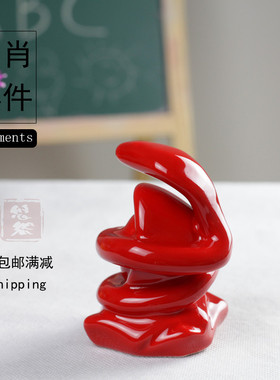 陶瓷红蛇生肖摆件客厅装饰玄关办公桌新中式书桌办公家居饰品摆设