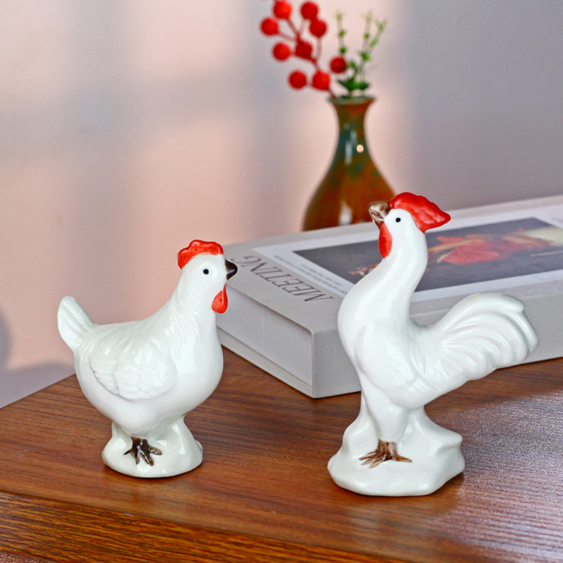 陶瓷鸡一对招财风水镇宅小摆件