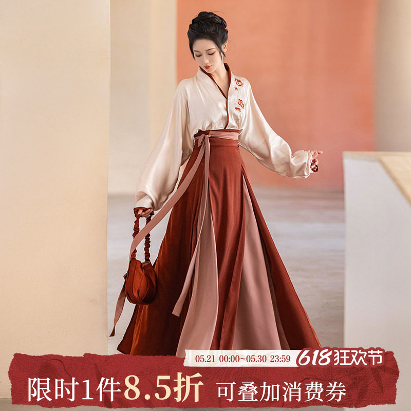 拟梦国风虞美人原创人丝飞机袖四破三裥裙女婚礼晨袍通勤日常汉服