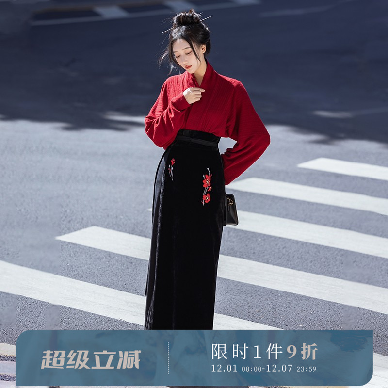 拟梦秋冬丝绒针织通勤汉服