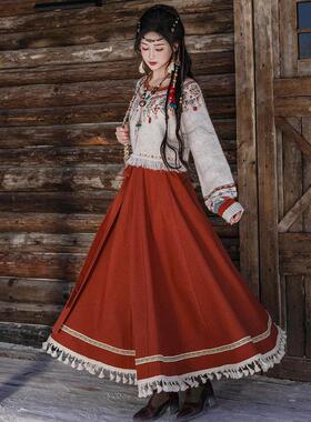 拟梦云中歌毛衣 原创国风民族风一片式破裙春秋款日常通勤汉服