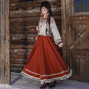 破裙春秋款 日常通勤汉服 原创国风民族风一片式 拟梦云中歌毛衣