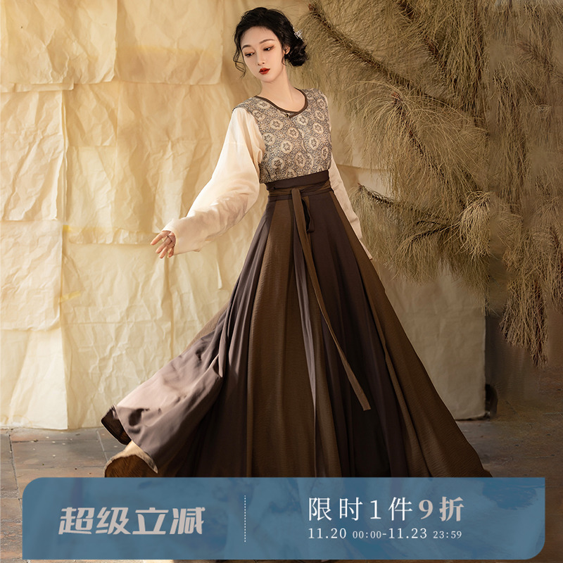 拟梦 醉唐国风原创唐制6米摆十破裙夏通勤圆领唐褙子日常轻汉服女