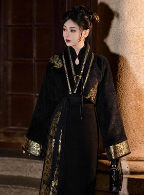 拟梦年年黑色旋裙版 宋制汉元素刺绣织金贵气千金风小个子显高