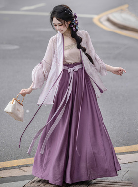 拟梦紫藤冰沙 原创国风松紧腰破裙汉元素日常通勤汉服汉元素秋