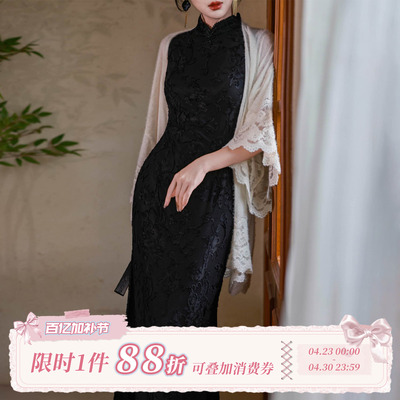 拟梦【暗香】原创丝绒钉珠无袖曳地旗袍新中式小西服贵气民国风