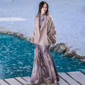 鱼尾裙外套温柔修身 原创新中式 秋冬女可拆卸毛领 生紫烟 拟梦