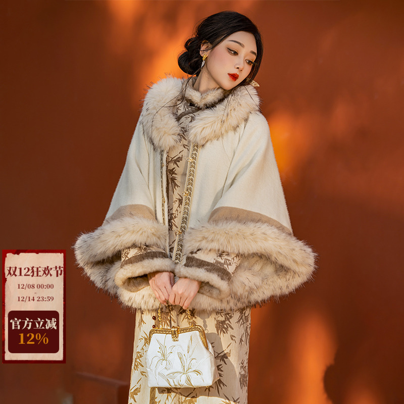 拟梦秋冬日常奶咖色系旗袍昭君袄