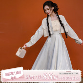 拟梦星晴国风原创洗水做旧白色牛仔汉元 素日常汉服短外套小个子女