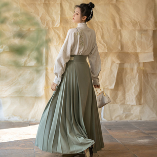 拟梦知竹国风原创新中式 竹子刺绣女 马面裙日常汉服上班穿通勤春款