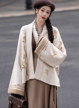 拟梦蔷薇可可仿貂绒飞机袖毛衣外套改良拉链马面裙秋冬日常汉服女