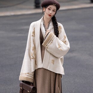 毛衣外套改良拉链马面裙秋冬日常汉服女 拟梦蔷薇可可仿貂绒飞机袖