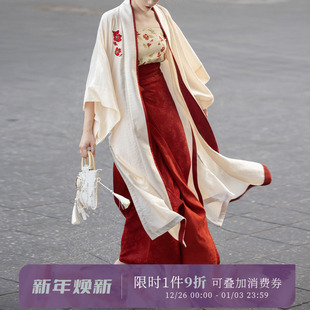 拟梦花间酒原创国风宋制旋裙三件套长干寺日常汉服红色晨袍现货夏