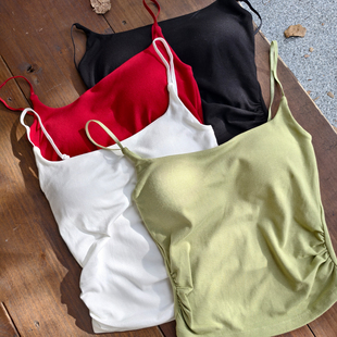 拟梦国风 收腰带乳胶胸垫 针织吊带莫代尔多色背心