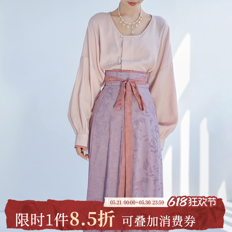 青釉染异色 多色基础款唐制汉服提花破裙改良圆领衫 拟梦国风原创