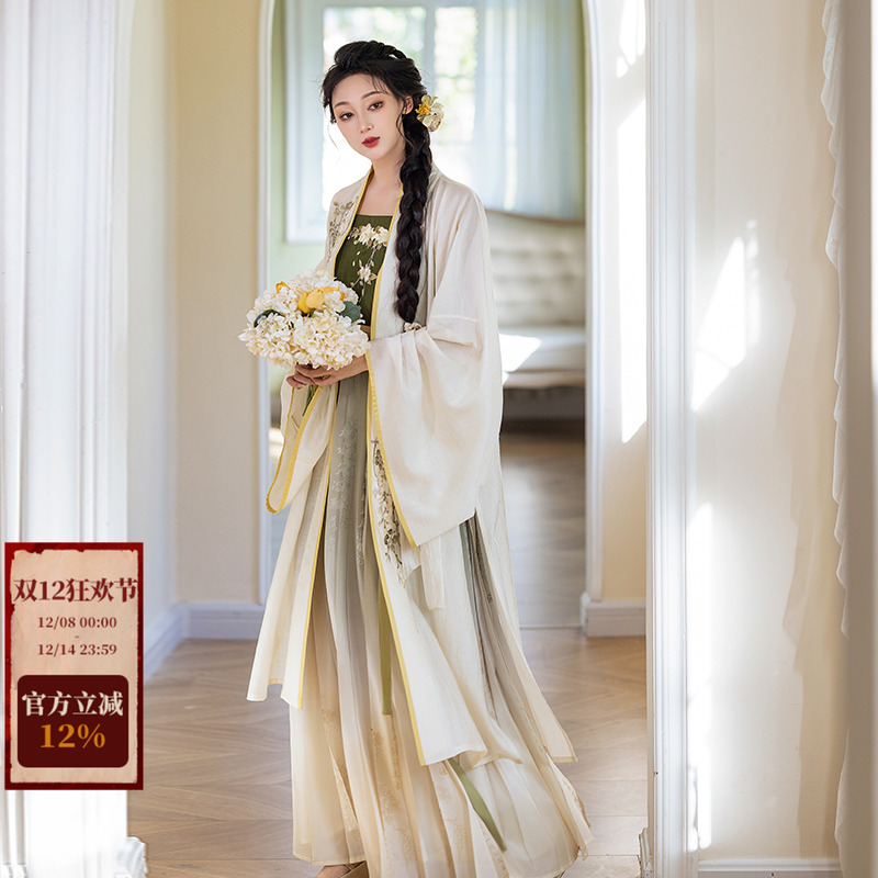 拟梦宋制日常汉服刺绣槐花绿色系