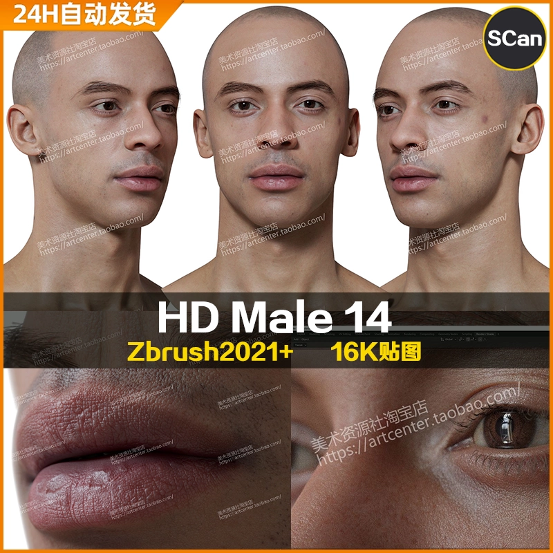 3DScan store/Ten24写实高清扫描模型ZBrush男性头部HD Male 14