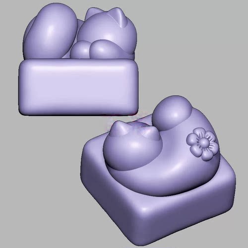 方盒无相猫花朵三维立体图圆雕图STL文件雕刻机3D模型1105