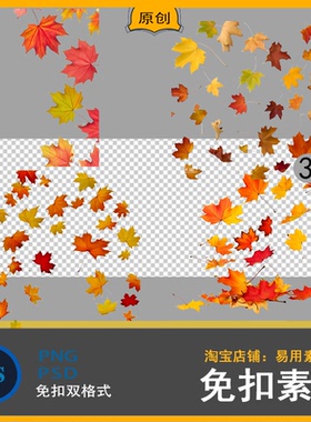 红枫叶片婚庆秋季黄色绿植png免扣战国袍落叶植物花卉古风psd素材