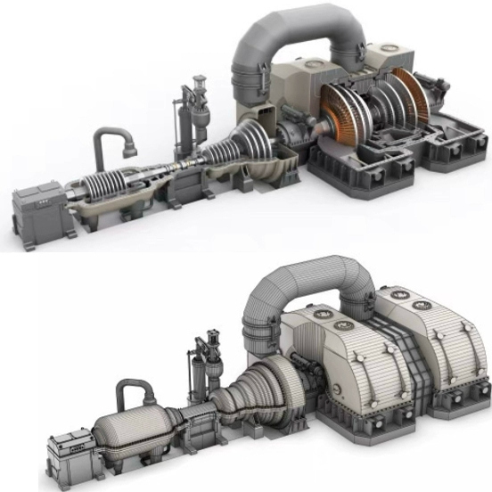 Blender 3dmax蒸汽涡轮发电机冷凝式汽轮机准确比例3D模型图纸C4D