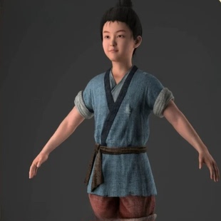 maya写实古代人物农民农夫小孩儿童男孩乞丐牧童古装带绑定3D模型