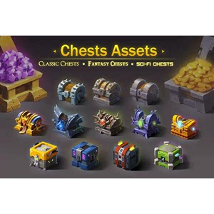 Unity 2D Chests Assets- Mega Pack 2.0游戏宝箱金币模型