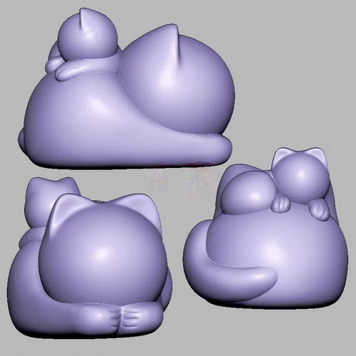 无相猫母子猫三维立体图3d打印STL文件圆雕图雕刻机3D模型2352