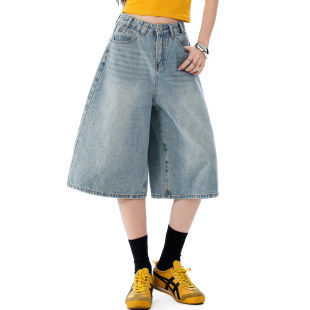 高腰显瘦宽松百搭五分中裤 阔腿七分牛仔裤 新款 薄款 子 女2026夏季