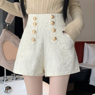 高腰显瘦短裤女2023秋冬季新款气质靴裤亮片阔腿裤小香风休闲裤子