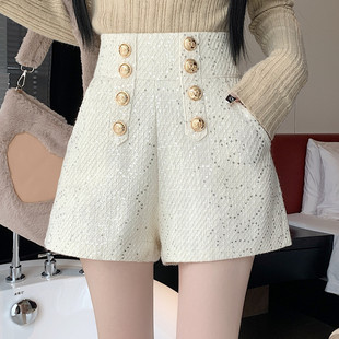 小香风亮片阔腿短裤女秋冬今年流行爆款高腰显瘦a字外穿休闲靴裤