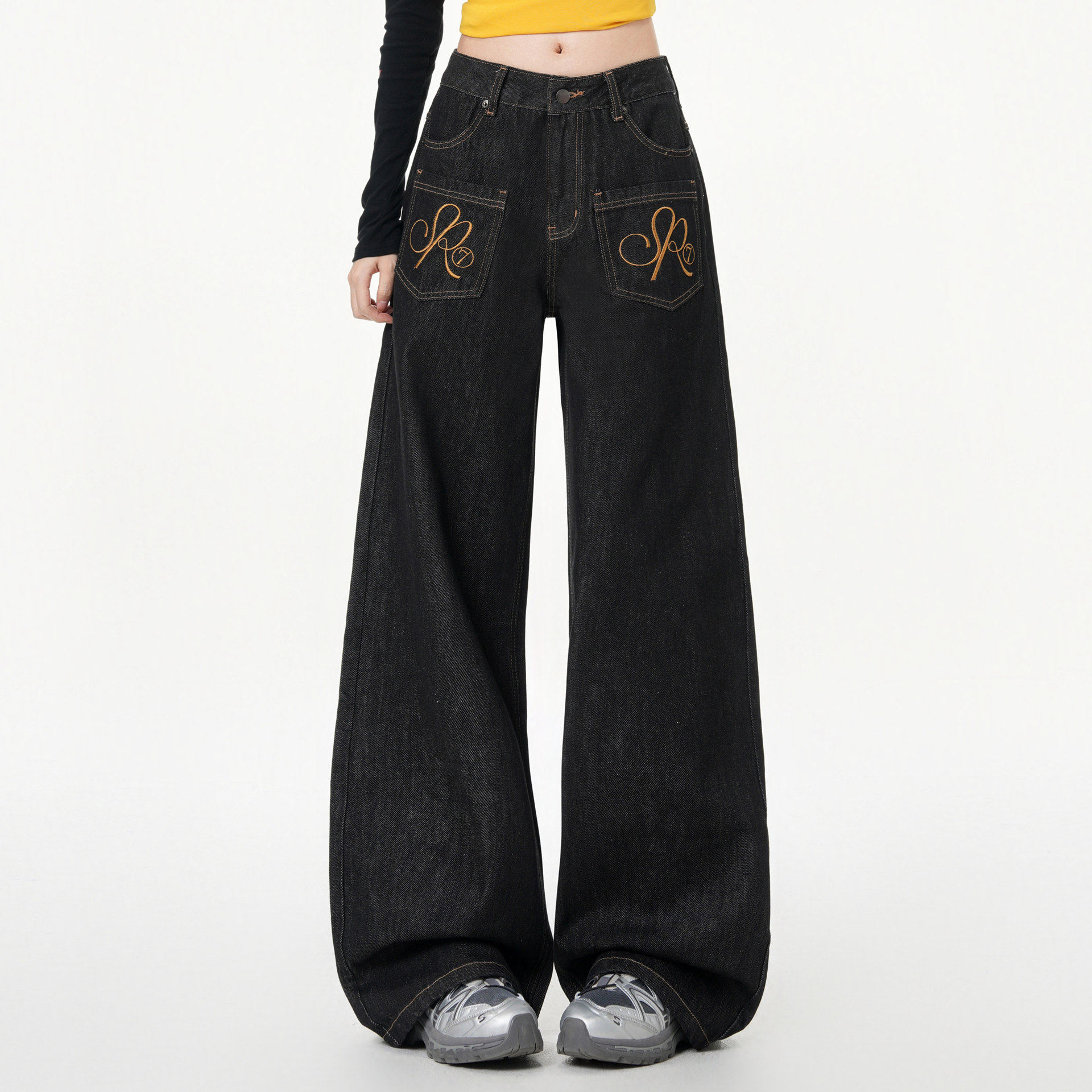 刺绣阔腿牛仔裤女春秋季美式复古宽松设计感不贴腿直筒拖地长裤子,女装/女士精品,牛仔裤,淘宝优惠券,粉丝福利购,淘宝优惠卷