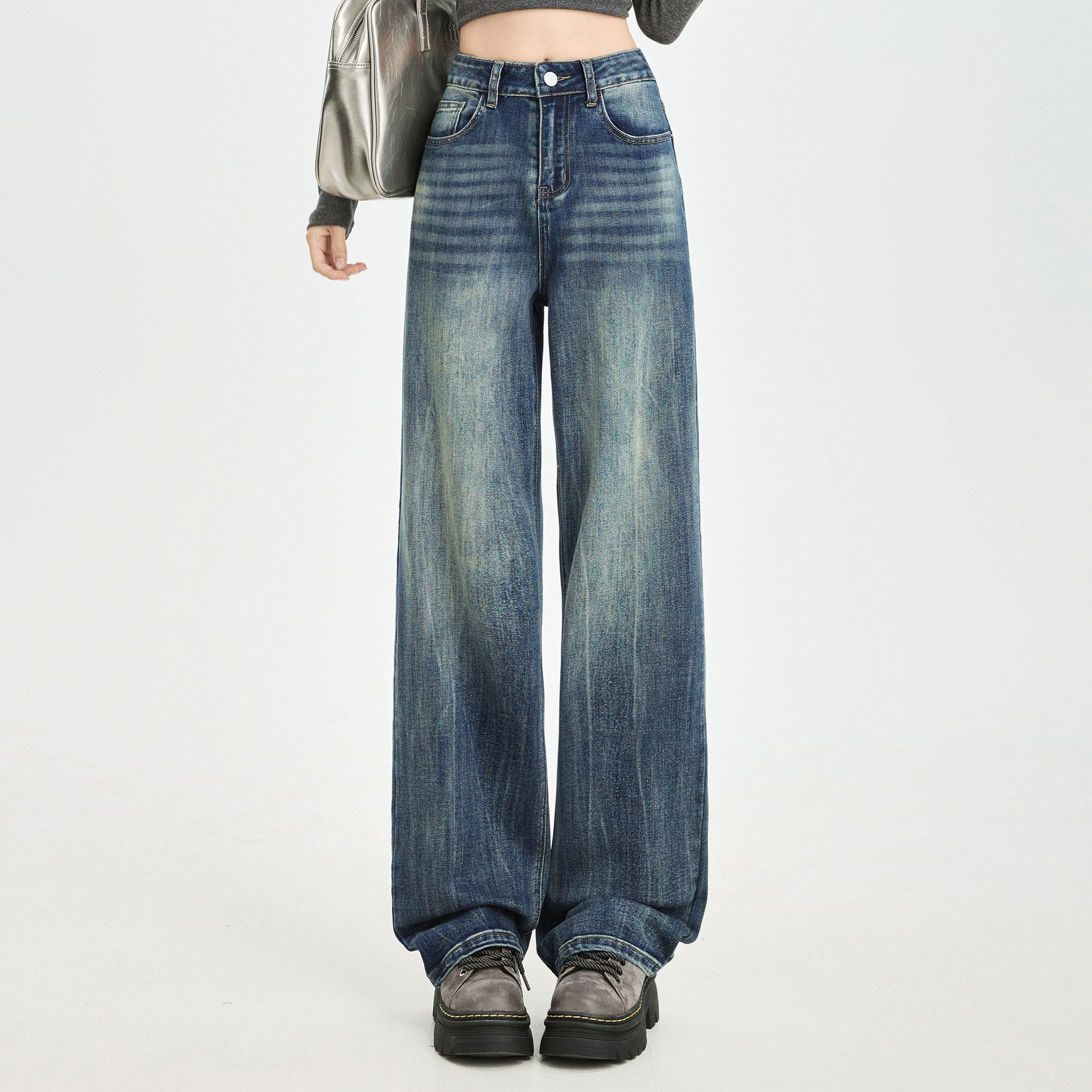 美式复古直筒牛仔裤女春秋新款高腰微弹垂感宽松显瘦窄版阔腿裤子,女装/女士精品,牛仔裤,淘宝优惠券,粉丝福利购,淘宝优惠卷