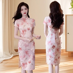 中国风印花竹节麻苏州旗袍2026新款女改良清新素雅气质小个子显高