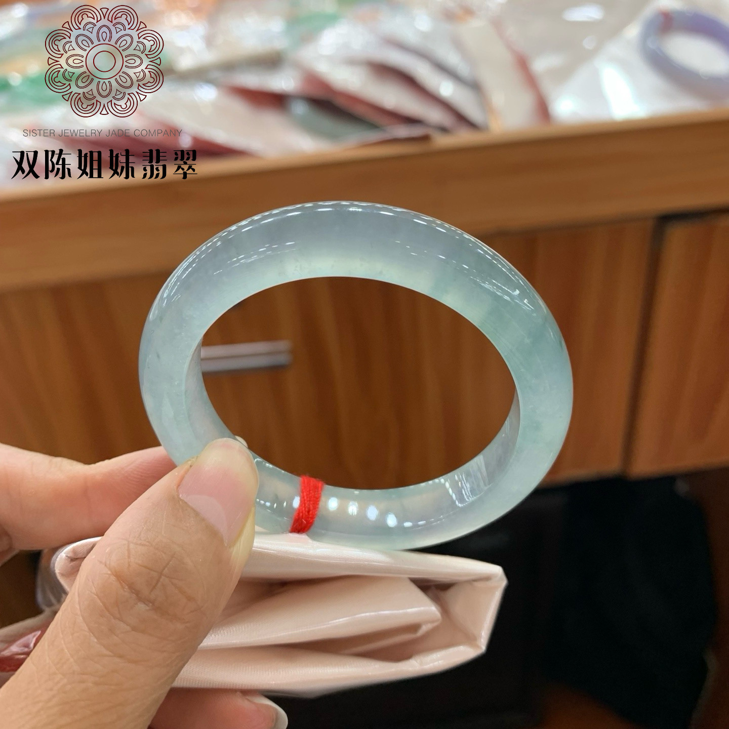 双陈姐妹珠宝50.1小圈口正圈天然A货冰种飘花翡翠手镯女款玉镯