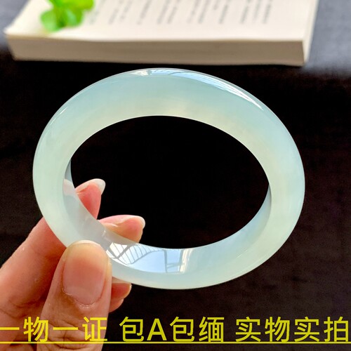 缅甸A货翡翠手镯正圈冰甜绿满绿
