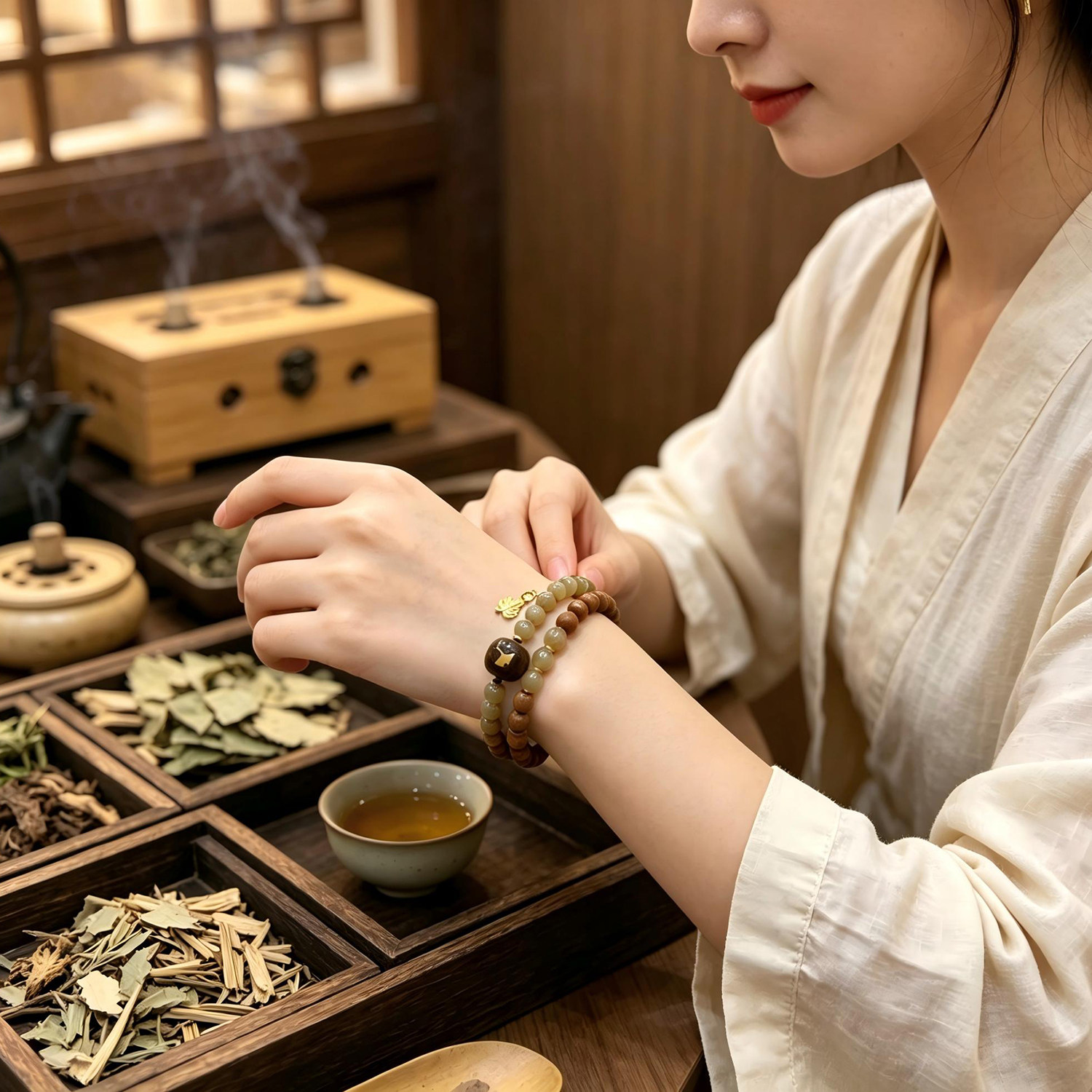 天然印度迈索尔正区老山檀手串天然玉石DIY双圈饰品女士时尚手串