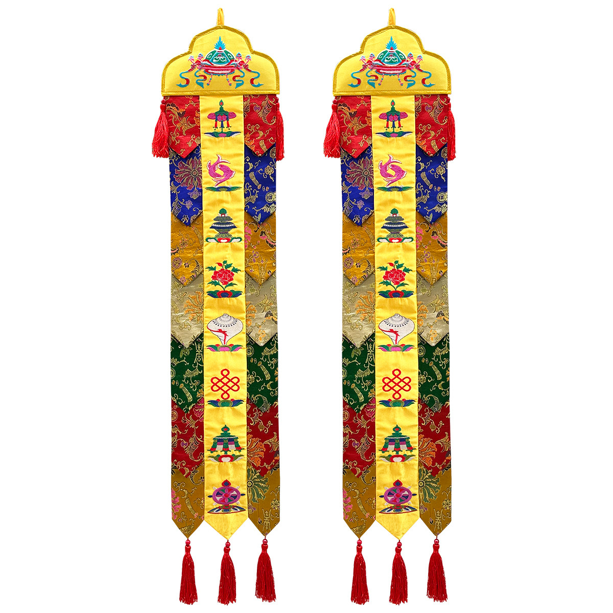 福慧佛具禅修用品佛堂佛龛布艺绣品长幡幢幡挂幡1.2米八吉祥彩幡_虎窝淘