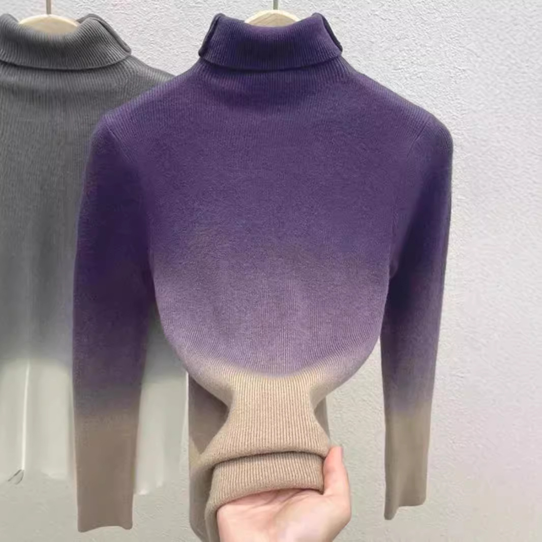 秋冬季渐变色堆堆高领针织衫女高级感内搭打底毛衣法式气质上衣厚