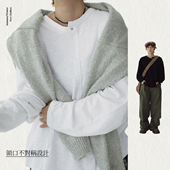 STILLYOU个性 百搭不对称圆领分割纯色竹节棉长袖 T恤黑白松弛上衣