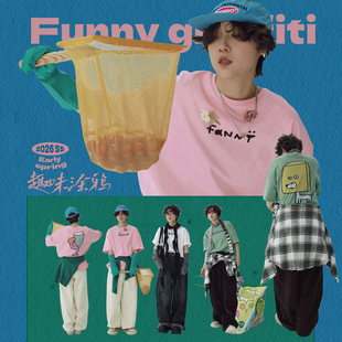 STILLYOU原创趣味撞色卡通图案后背印花圆领短袖 T恤宽松彩色半袖