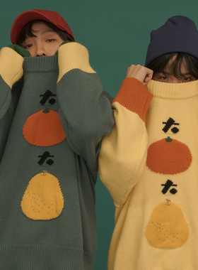 STILLYOU原创大橘大梨大吉大利圆领套头针织毛衣宽松男女情侣新年